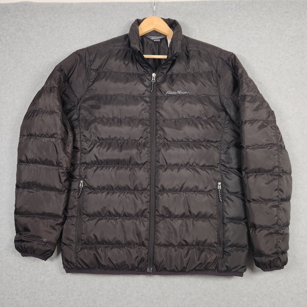 Eddie Bauer Jacket Mens Medium Black EB650 Down Insulated Puffer Lightweight